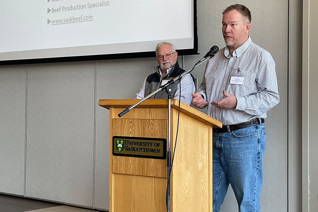 Robert Johnson, the new chair of the Strategic Advisory Board, spoke at the annual Beef and Forage Research Forum at USask on March 2.