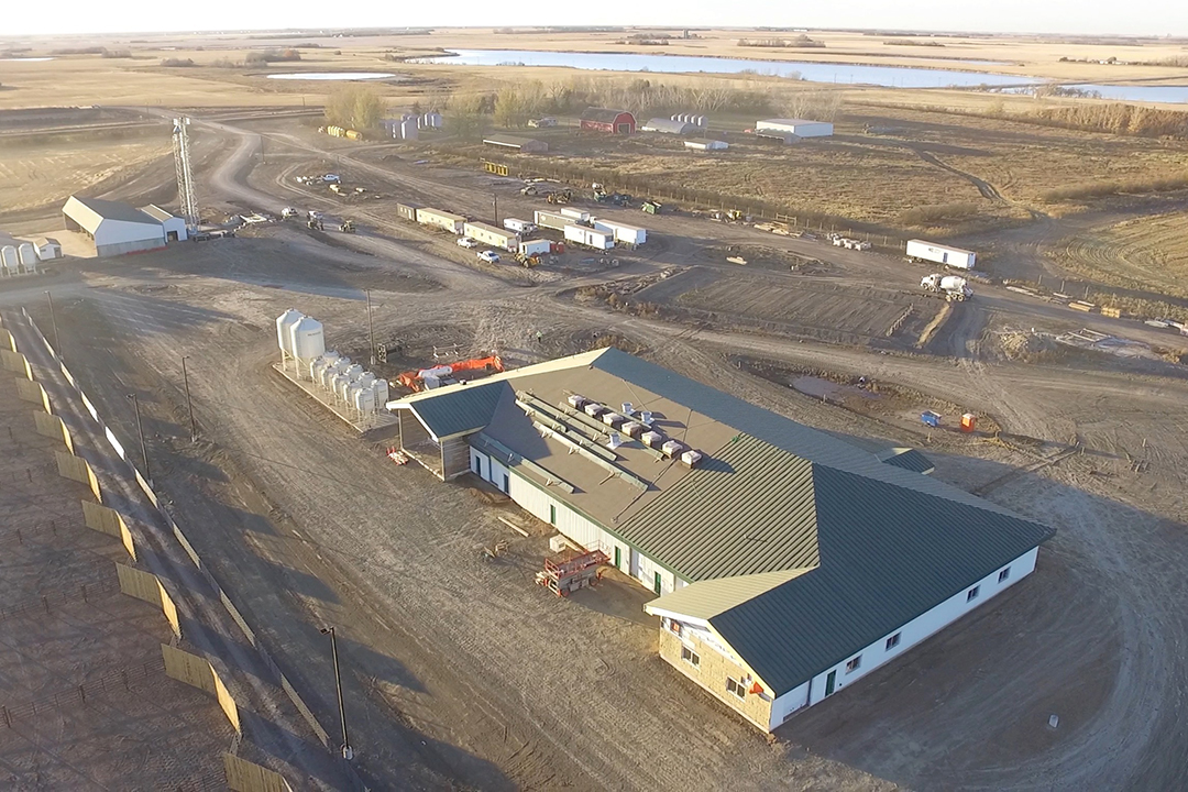 An aerial view of the LFCE's Beef Cattle Research and Teaching Unit near Clavet, Sask. Photo: Associated Engineering (Sask.) Ltd.